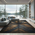 Rustic Wood Grain Chevron Rug