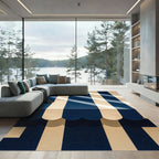Modern Navy and Beige Striped Rug