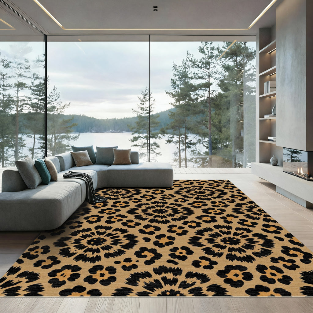 Brown Black Leopard Round Medallion Rug