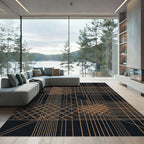 Geometric Gold Line Grid Abstract Rug