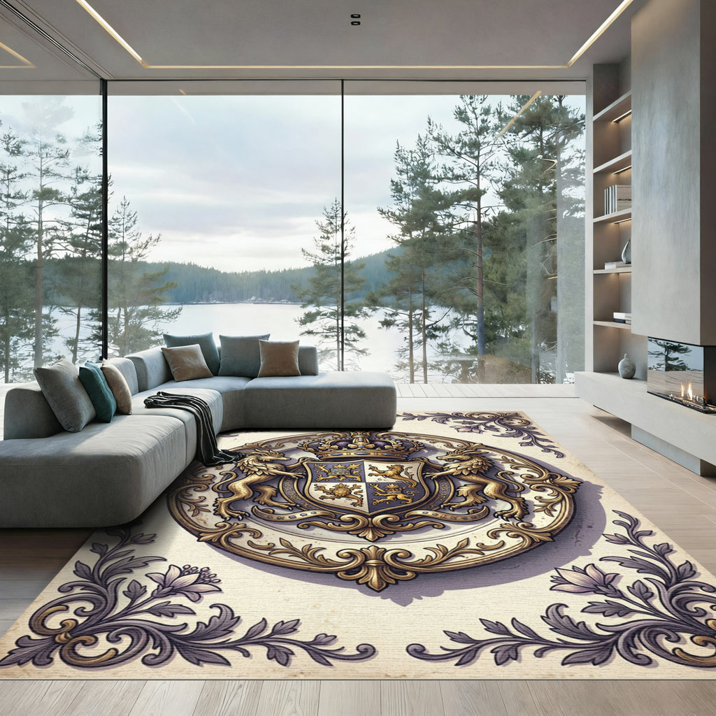 Royal Gold Heraldic Crown Crest Rug
