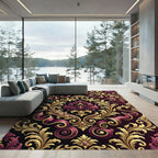 Royal Burgundy Gold Damask Scroll Rug