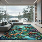 Turquoise Archers Hunt Amidst Cherry Blossoms Rug