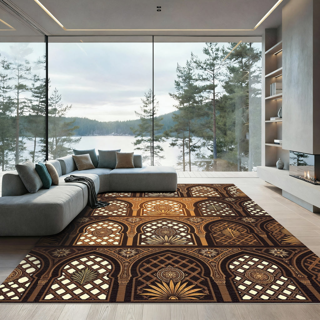 Golden Arched Lattice Geometric Wall Art Rug