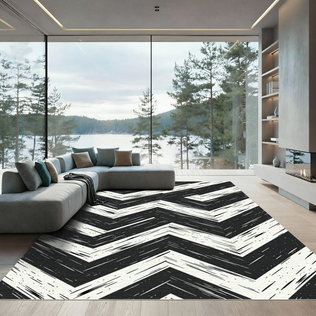 Monochrome Textured Chevron Rug