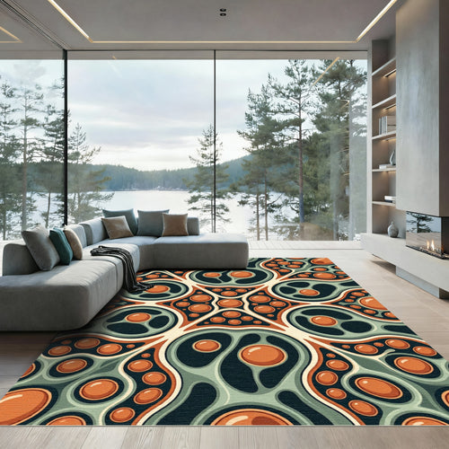 Abstract Organic Sphere Clay Green Art Rug