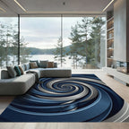 Modern Metallic Navy Silver Swirl Rug