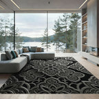 Intricate Silver Arabesque Floral Pattern Rug