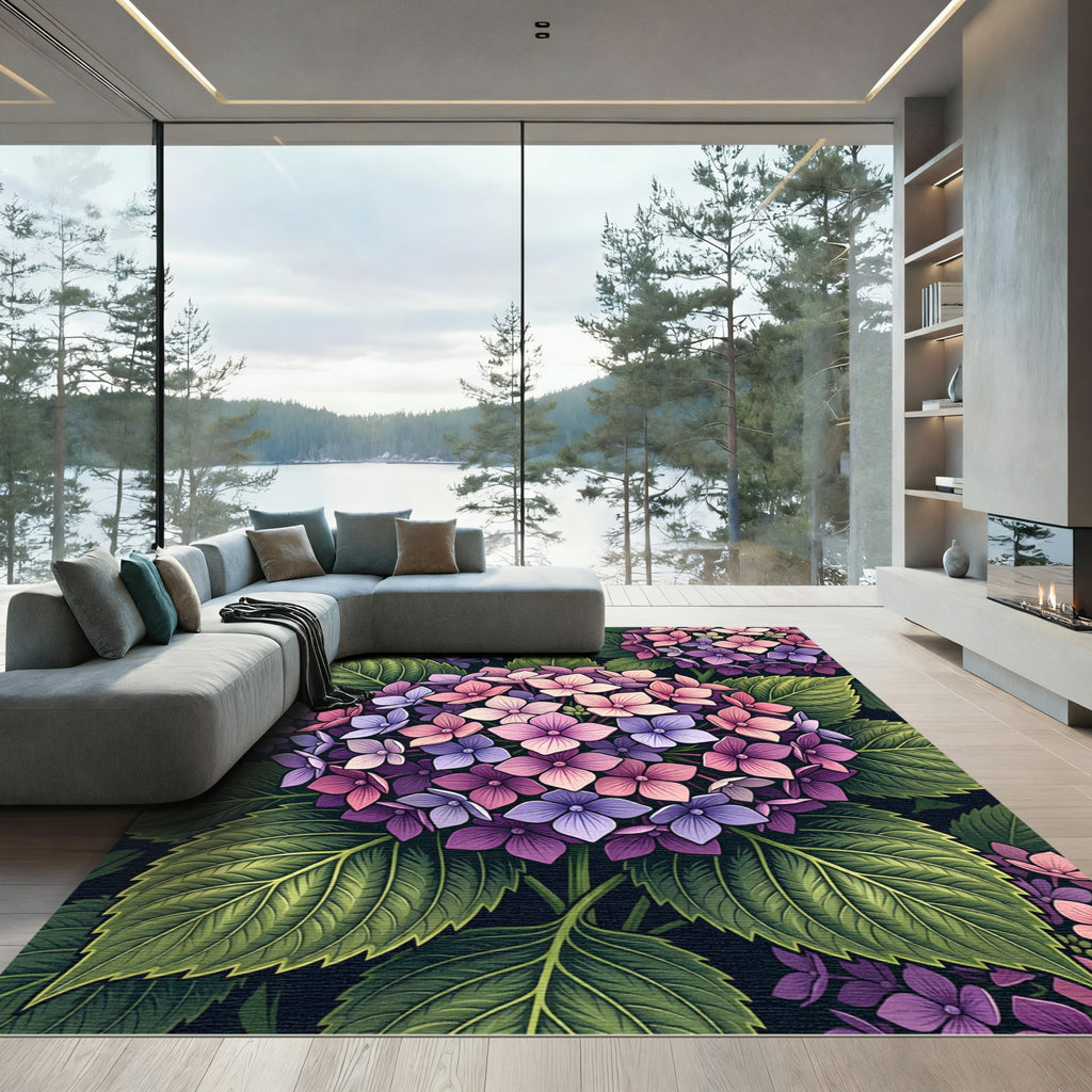 Vibrant Pastel Hydrangea Botanical Floral Rug