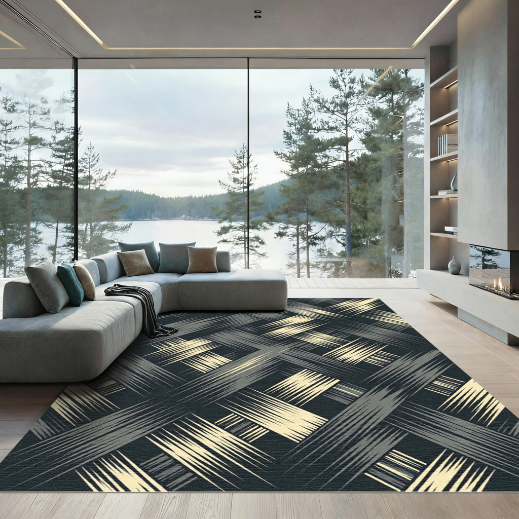 Distressed Gray Yellow Woven Stripes Rug