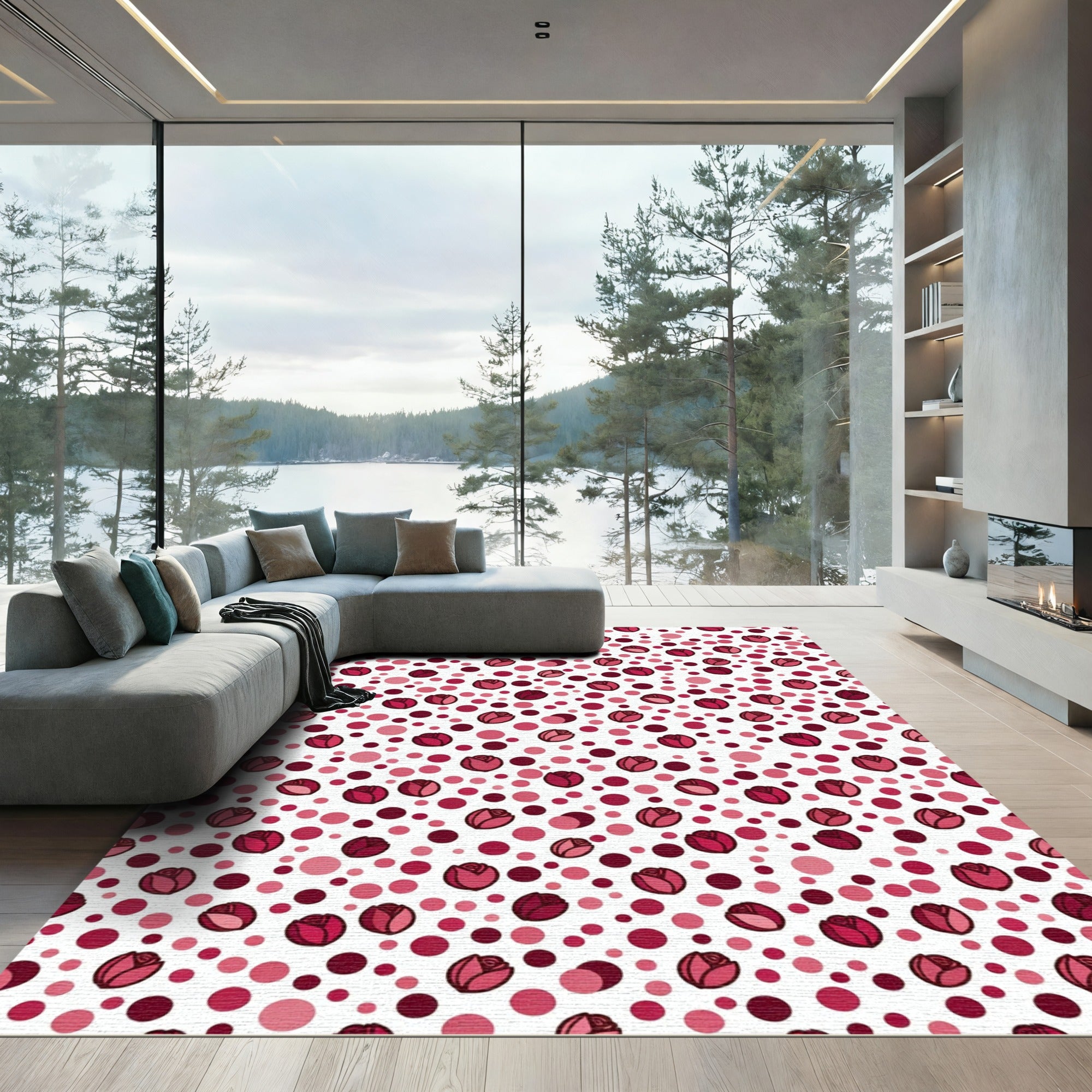 Red Rose Polka Dot Scatter Rug
