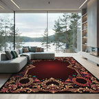 Ornate Red Ribbon Laurel Wreath Rug