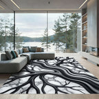 Monochrome Liquid Marble Branch Abstract Rug