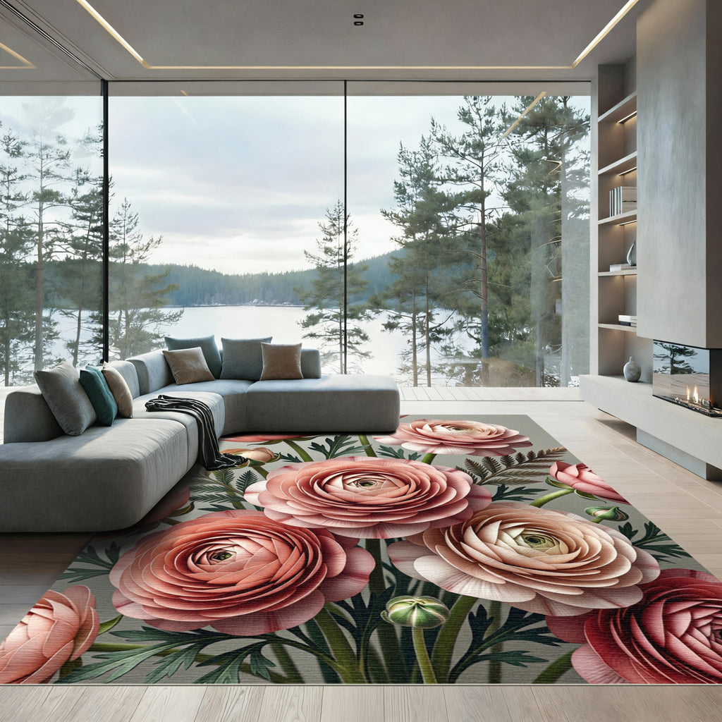 Soft Blush Ranunculus Floral Bouquet Rug