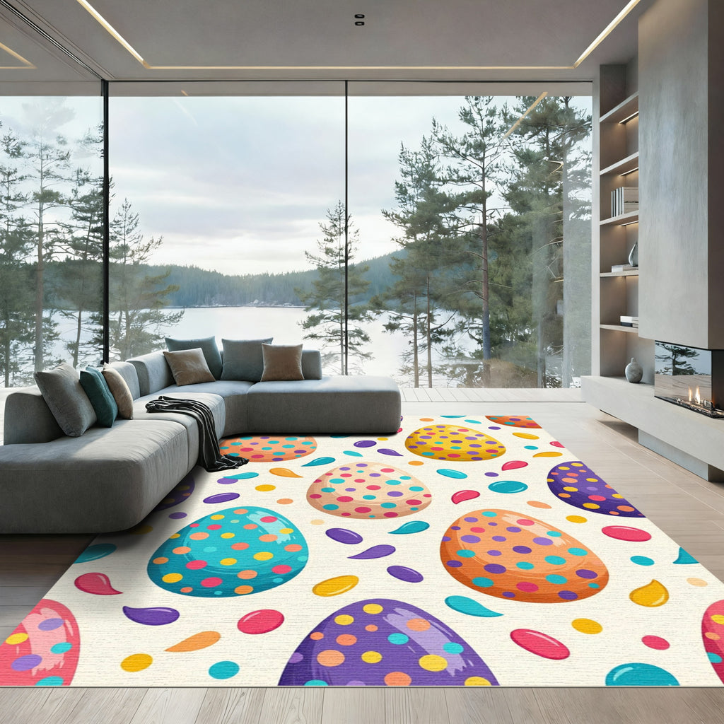 Playful Polka Dot Confetti Easter Eggs Rug