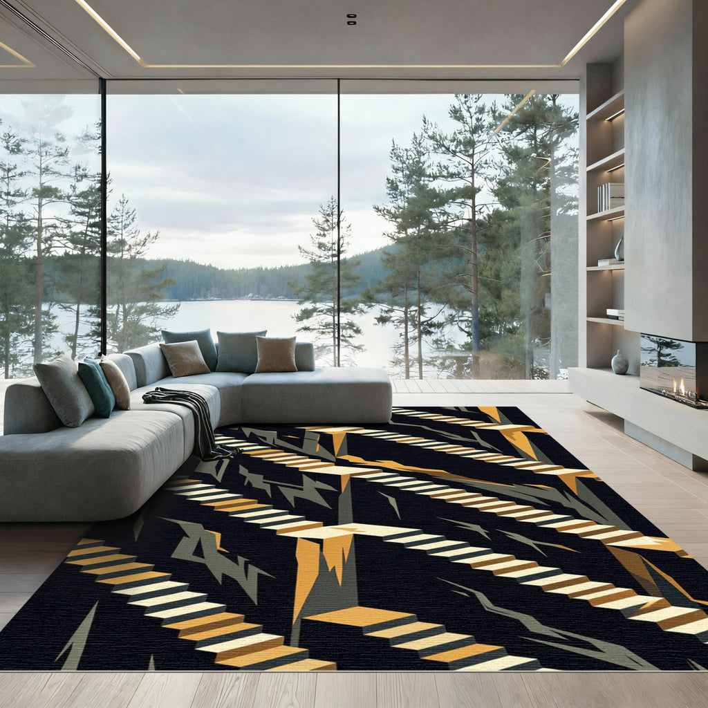 Geometric Staircase Abstract Optical Illusion Rug