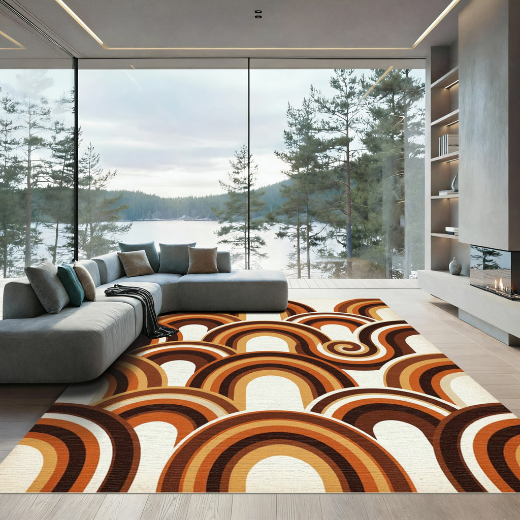 Retro Earth Tone Curved Arch Echo Rug