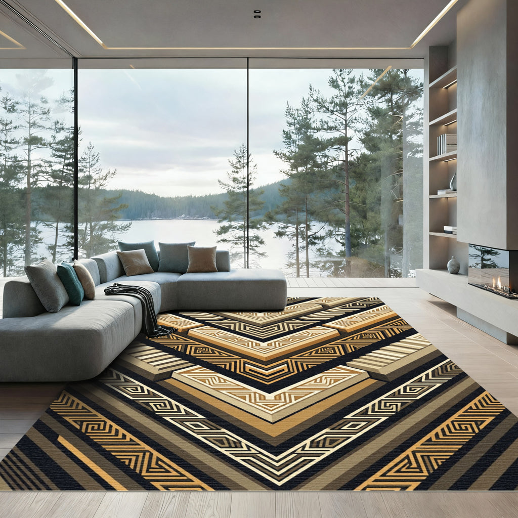 Golden Brown Geometric Chevron Accordion Rug