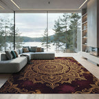 Golden Mandala Wine Ornamental Medallion Rug