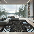 Black Arches Floral Blue Medallion Rug