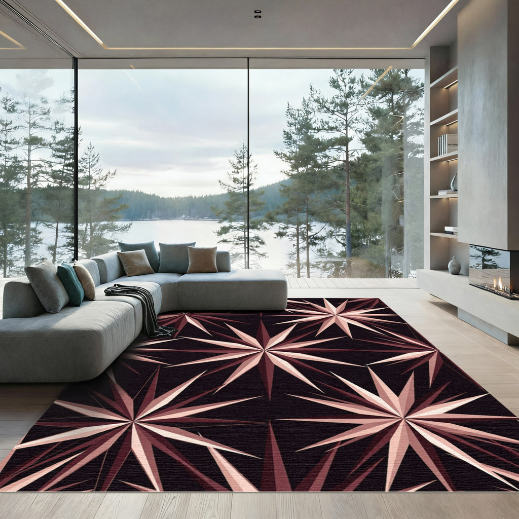Crimson Sharp Starburst Geometric Composition Rug