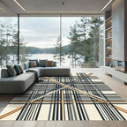 Contemporary Neutral Plaid Grid Lines Rug