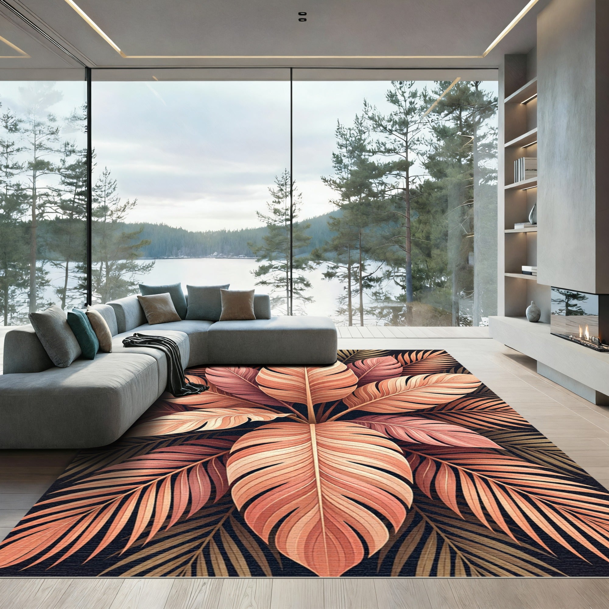 Terracotta Leaf Arrangement Tropical Rug