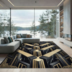 Art Deco Black Gold Geometric Staircase Rug