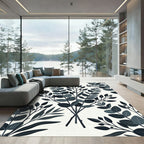 Dark Botanical Eucalyptus Leaf Charcoal Backdrop Rug