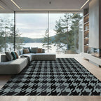 Black Gray Houndstooth Geometric Weave Rug