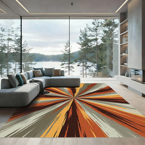 Abstract Radial Burst Orange Gray Rug