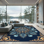 Navy Gold Blue Floral Medallion Rug