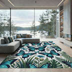 Vibrant Blue Butterfly Tropical Fern Garden Rug