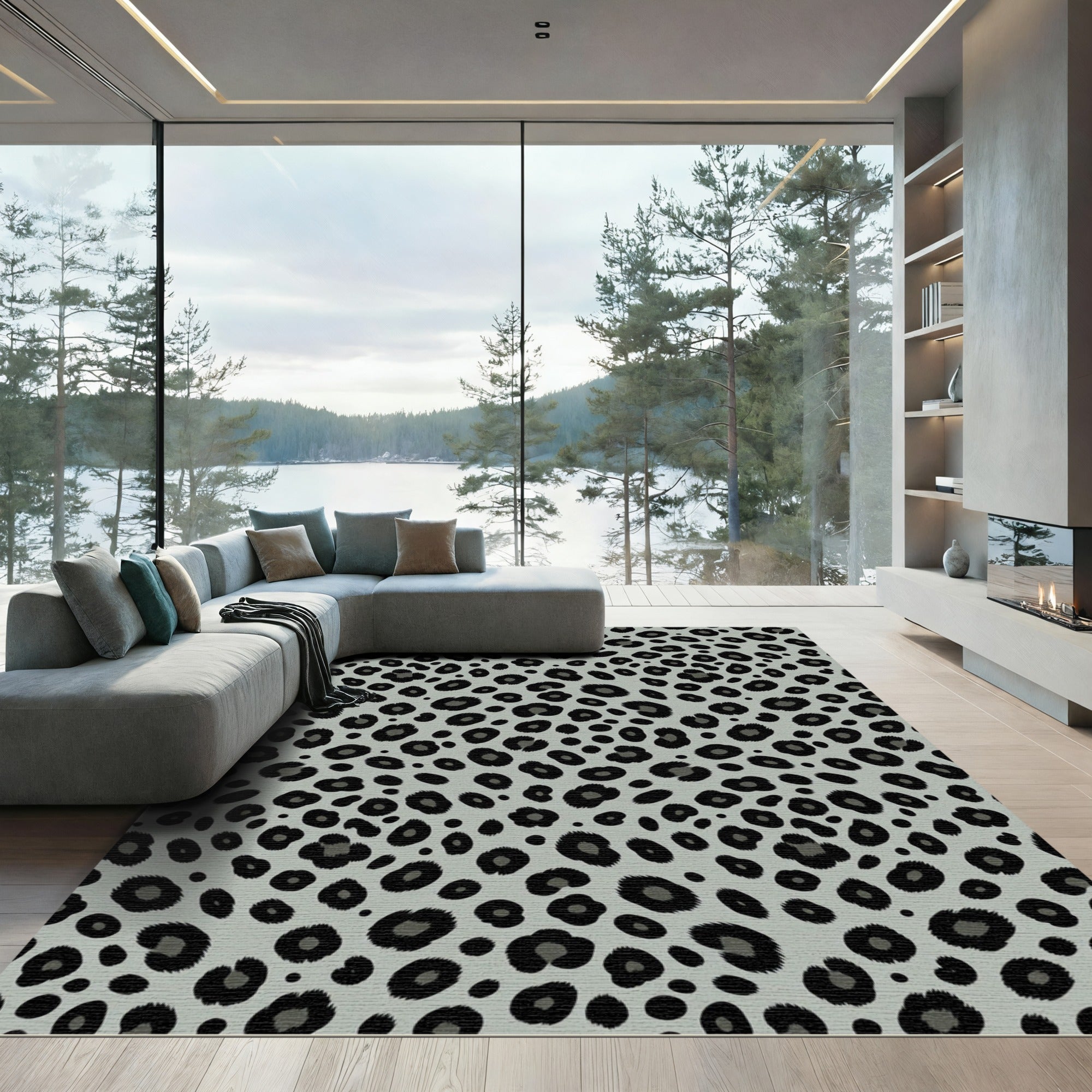 Sage Green Leopard Spot Animal Texture Rug