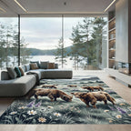 Highland Cattle Meadow Watercolor Landscape Rug