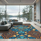 Ornate Gold Blue Clover Trefoil Interlace Rug