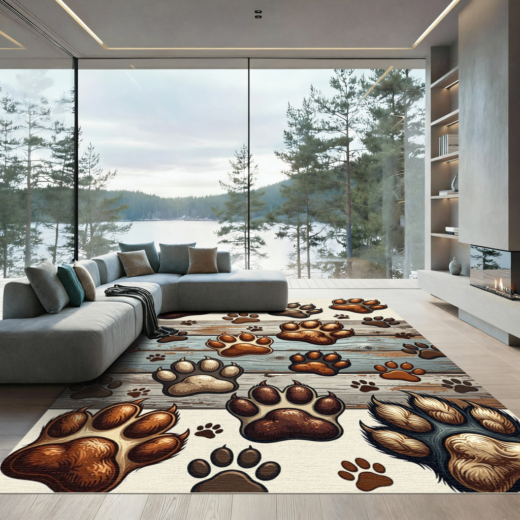 Rustic Animal Paw Track Wood Plank Rug