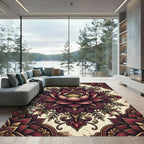 Rich Burgundy Lotus Mandala Overlay Rug