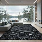 Monochromatic Gray Shell Wave Pattern Rug