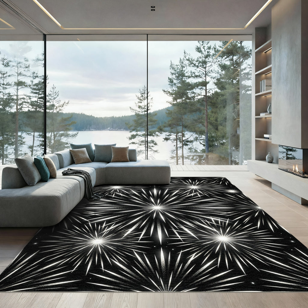 Celestial Monochrome Starburst Radiant Rug