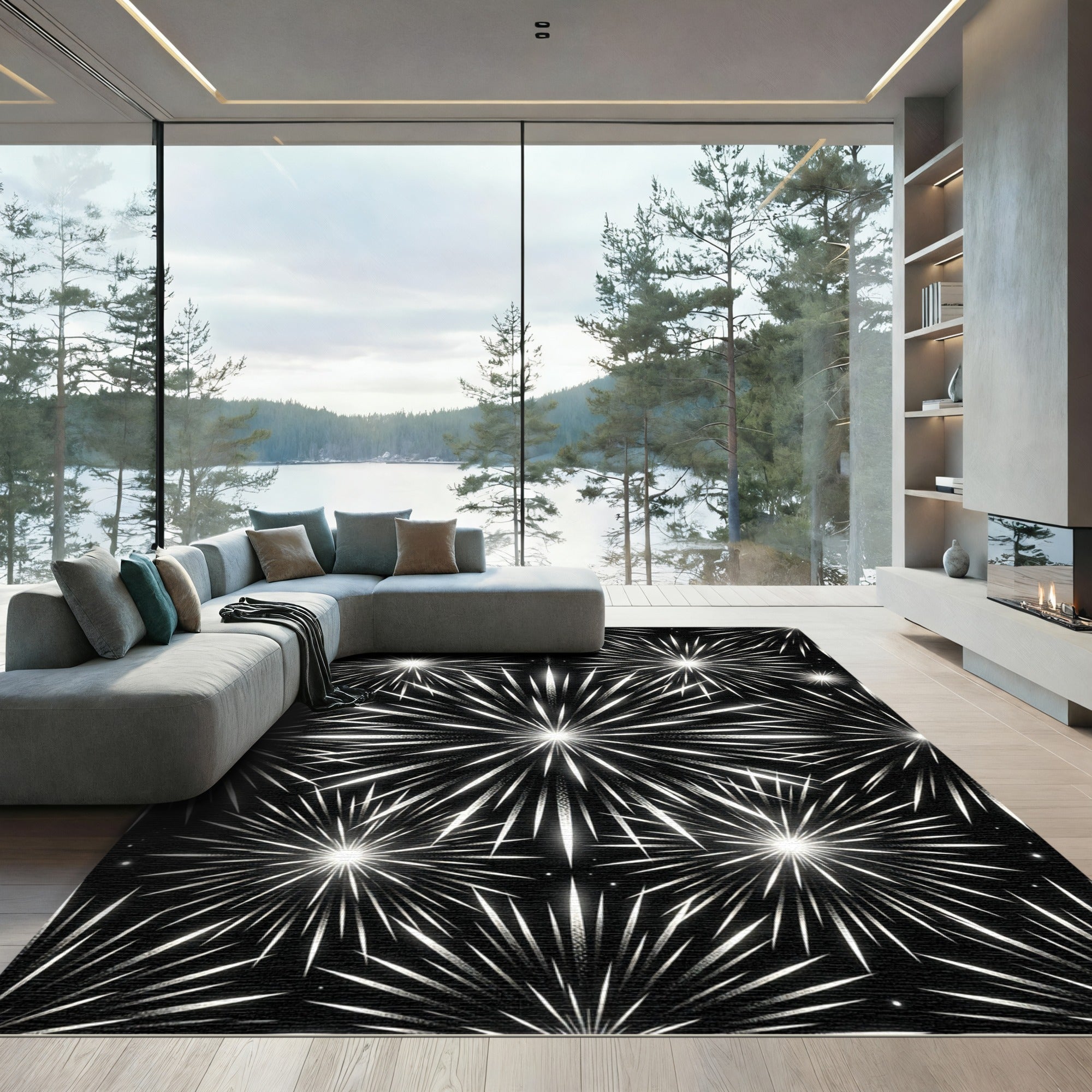 Celestial Monochrome Starburst Radiant Rug