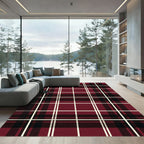 Deep Red Black Plaid Tartan Weave Rug