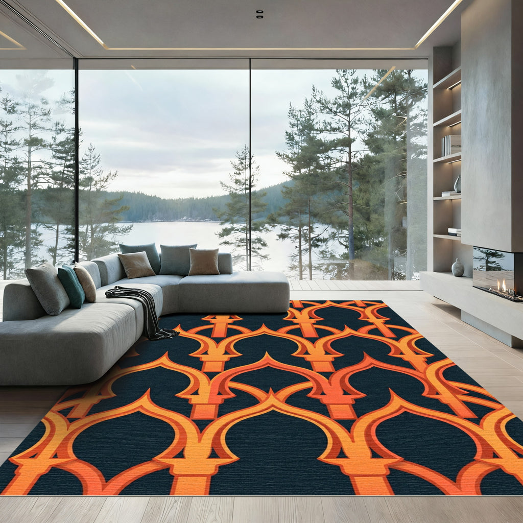 Bold Amber Arched Geometric Lattice Rug