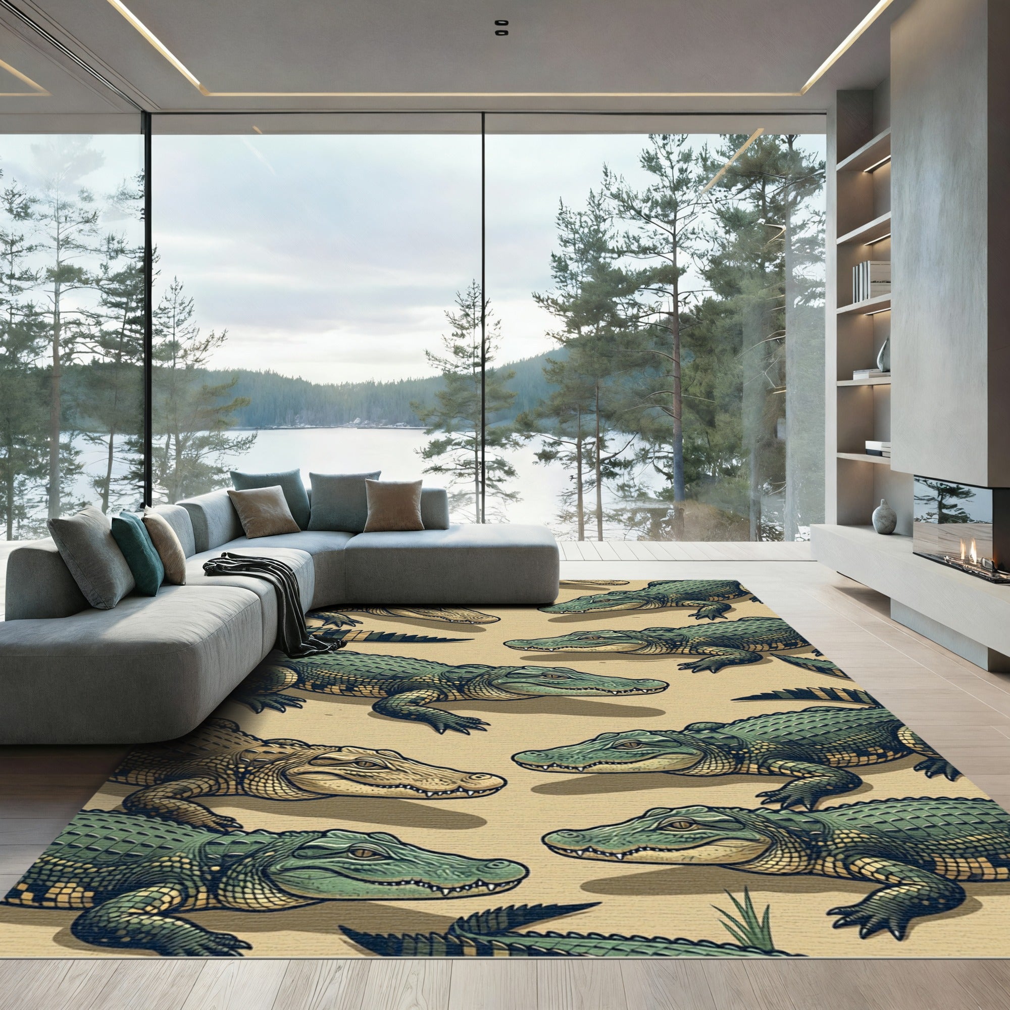 Earthy Green Alligator Reptile Texture Rug