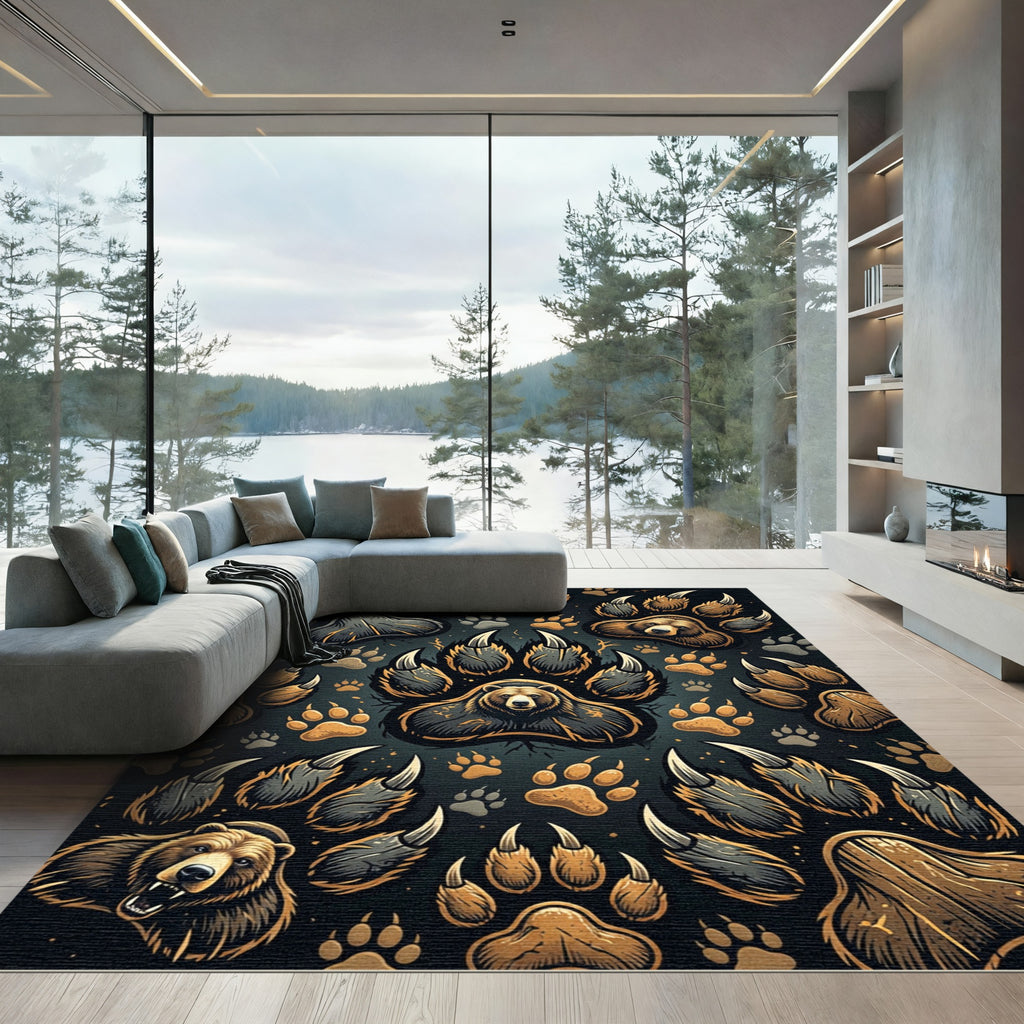Bear Claws Paw Prints Medallion Rug