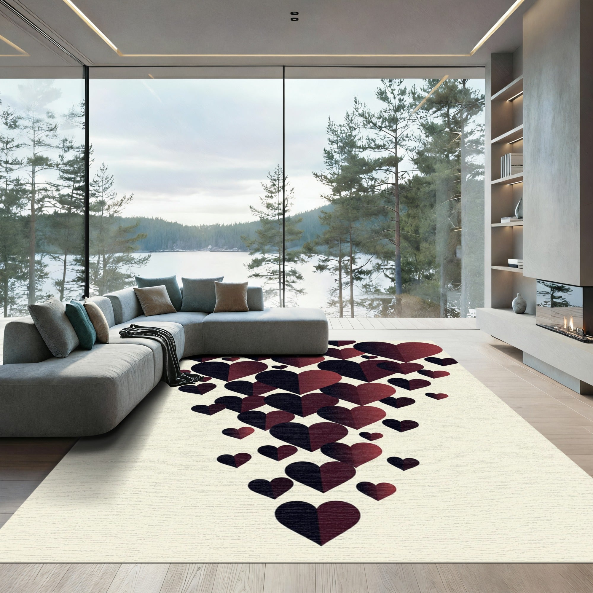 Modern Dark Gradient Heart Cascade Rug