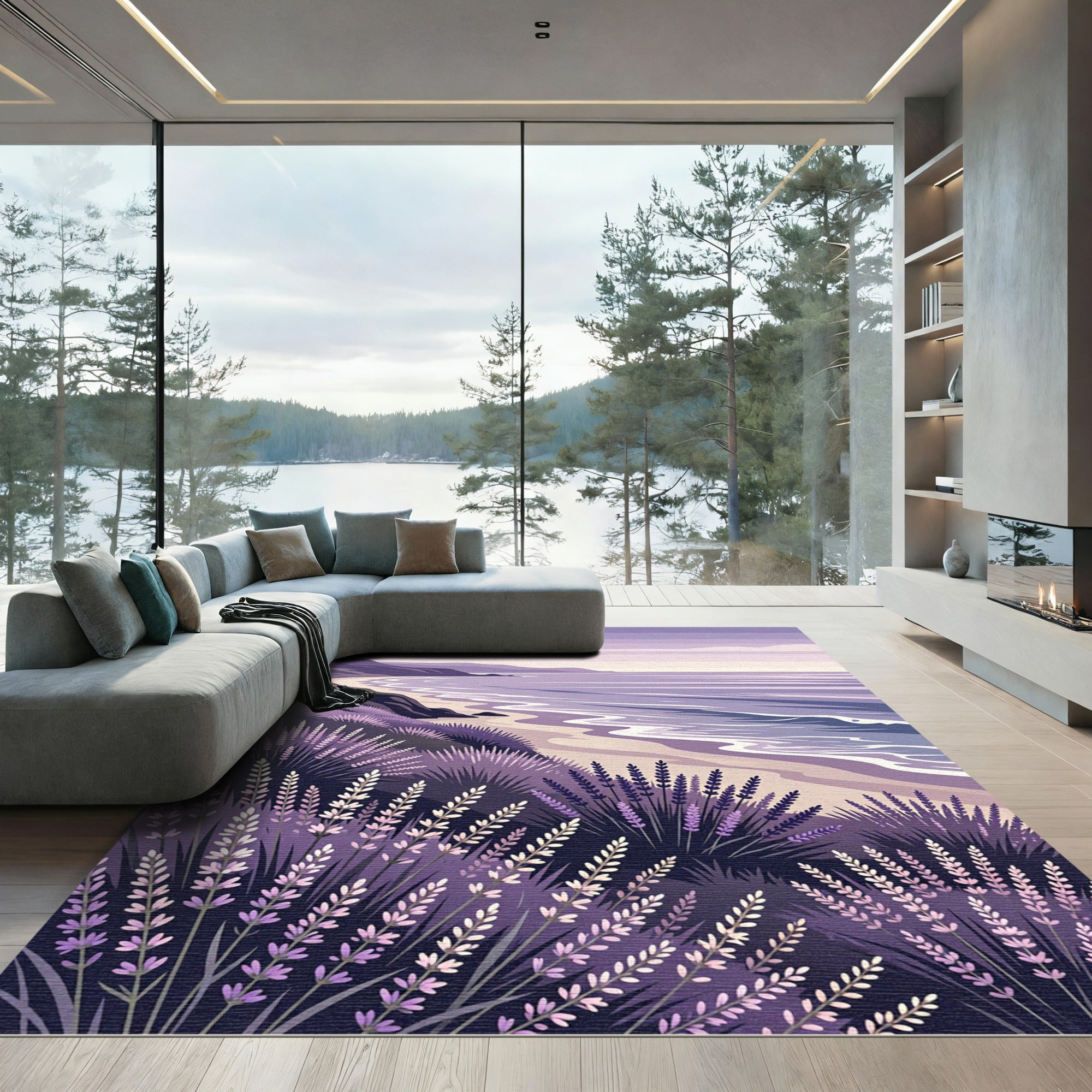 Purple Lavender Coastal Landscape Serenity Rug