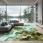 Modern Olive Forest Abstract River Rug
