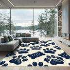 Navy Blue Paw and Treat Illustration Rug
