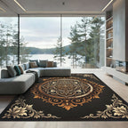Ornate Golden Floral Medallion Background Rug